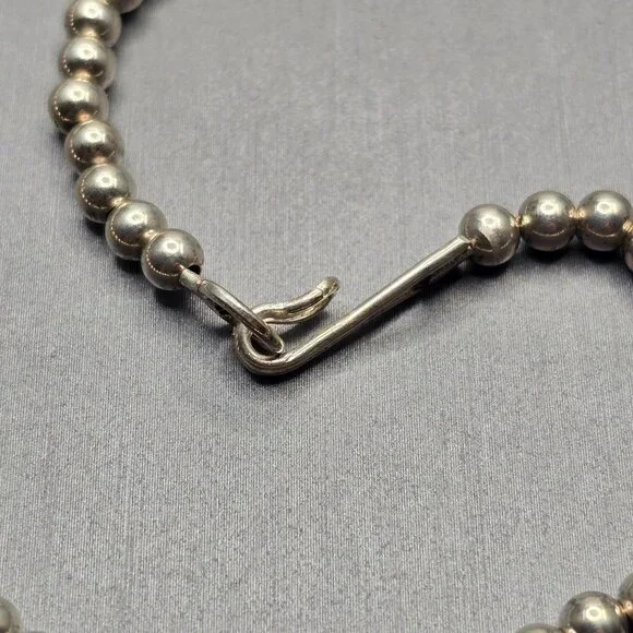 VTG Sterling Silver Southwestern Choker Necklace 14" 4mm Beads Hook Closure - Picture 7 of 8